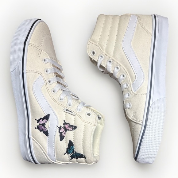 Vans Filmore Hi Top - Cream Color Canvas - Embroidered Butterflies - Women's 7.5 - Picture 5 of 7
